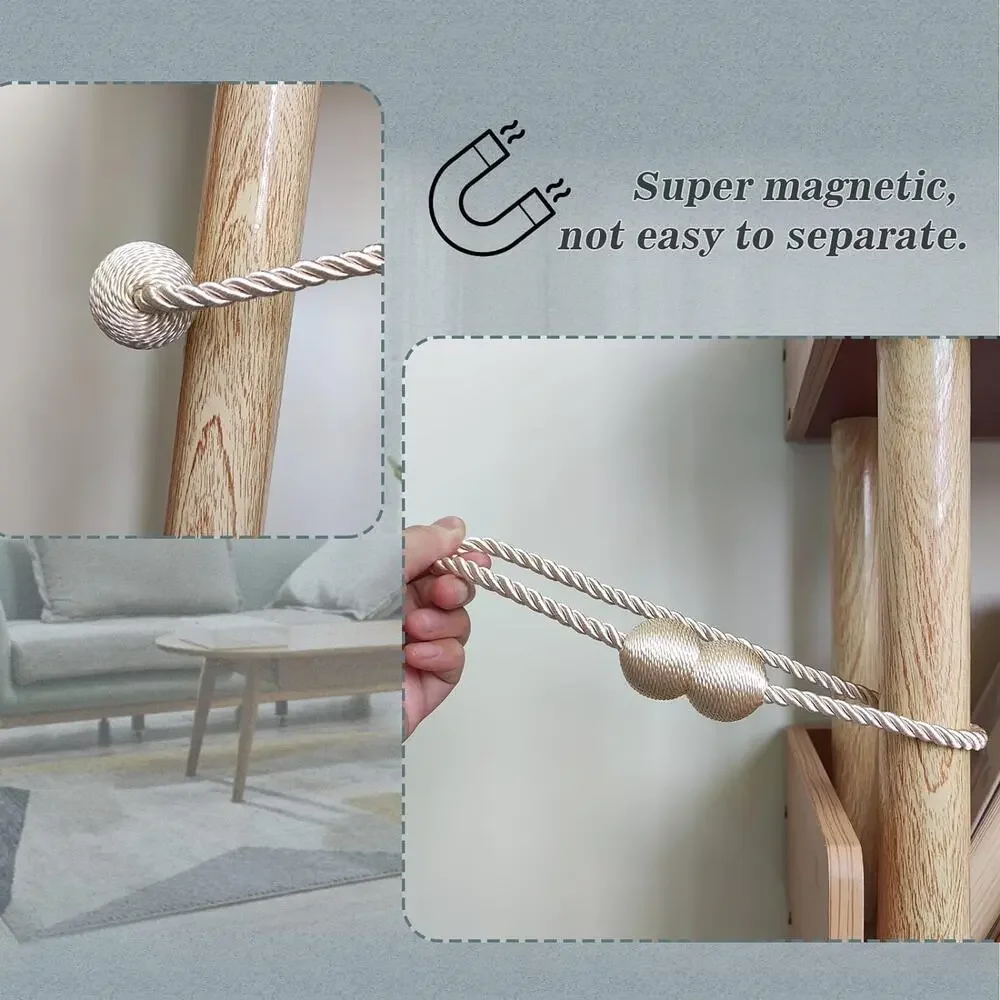 Magnetic Brown or Silver Spherical Braided Rope Curtain Tiebacks